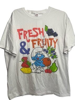 Smurfs “Fresh & Fruity” Graphic T-Shirt Fruit of the Loom Vintage Mens Large New